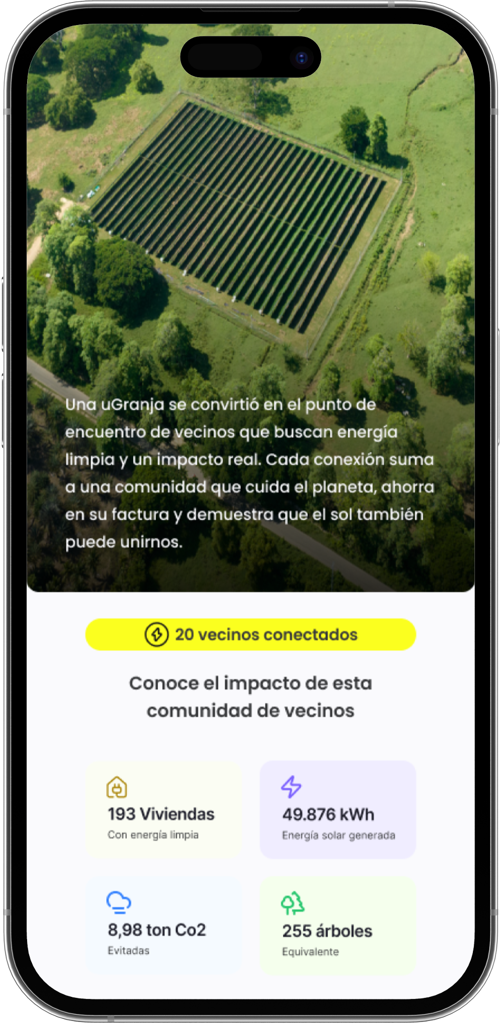 App Unergy Vecinos mostrando tu impacto ambiental
